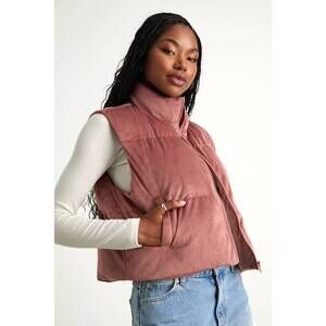 Lulus Cloud Nine Cutie Dusty Rose Corduroy Cropped Puffer Vest Pink - Size M